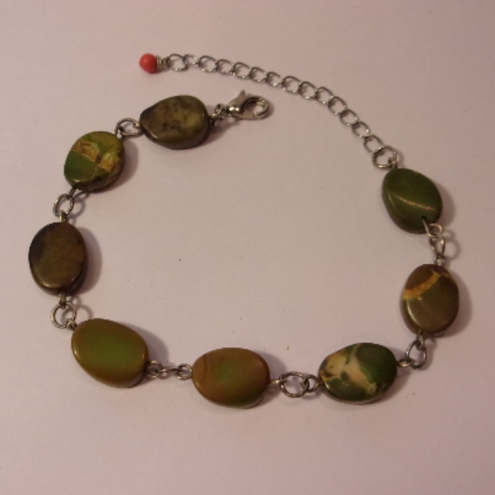 Green Brown Faux Stone Bead Ankle Bracelet